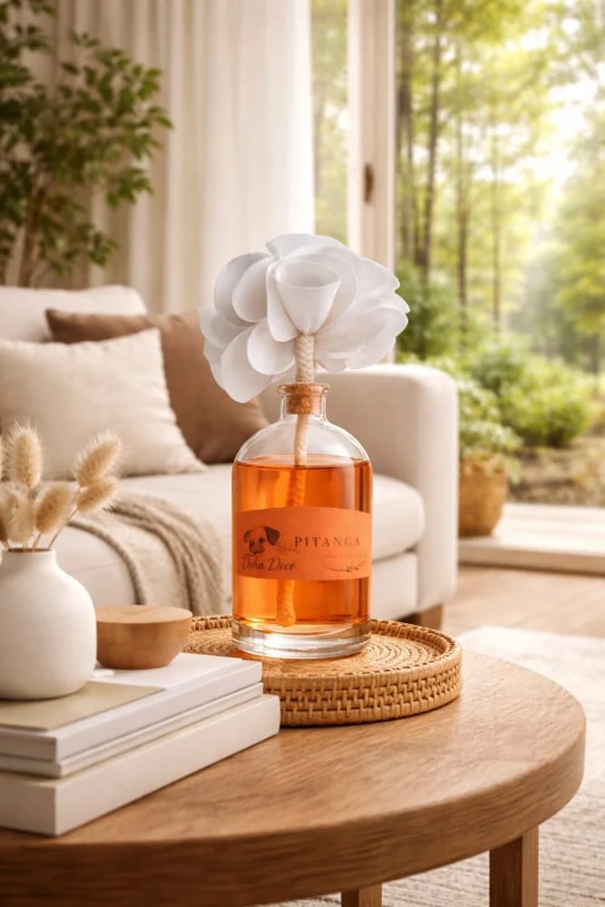 Difusor de ambientes: envase 50 ml + esencia + flor difusora de tela