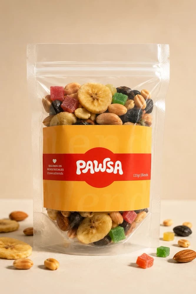 Blend de Frutos Secos Tropica: Maní, Almendras, Banana chips, Pasas, Frutas Glaseadas
