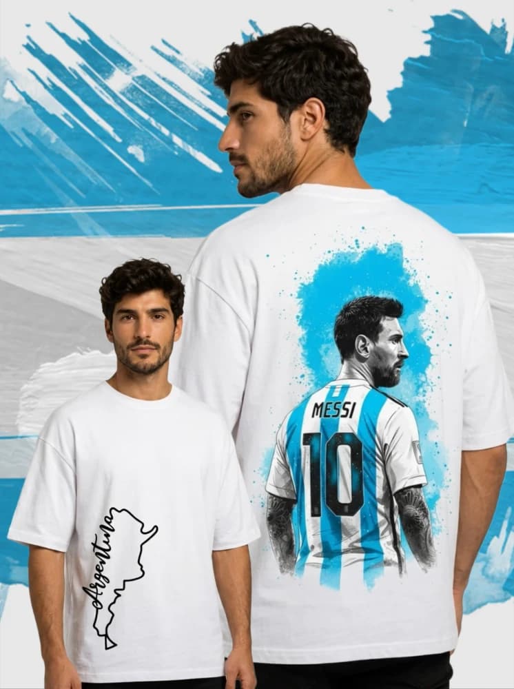Remera Messi + Territorio Argentino Blanca