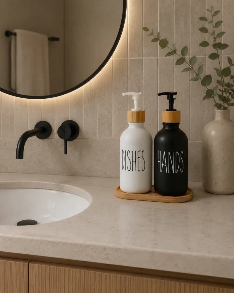 Set x 2 dispenser de vidrio con base de madera (BLANCO/NEGRO)