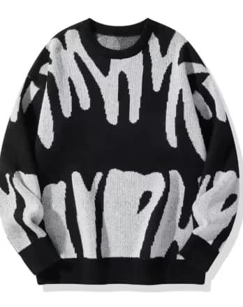 Jersey Popular de otoño e invierno con patrón (Blanco/Negro)