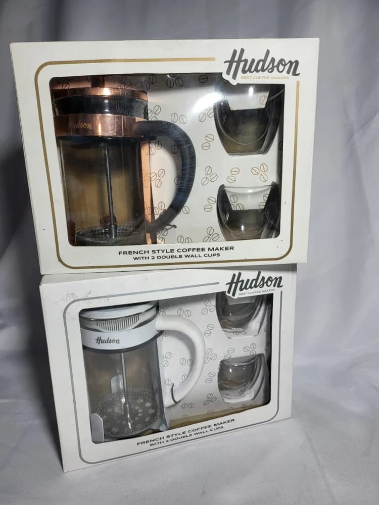 Set cafetera francesa Hudson c/pocillos de doble vidrio