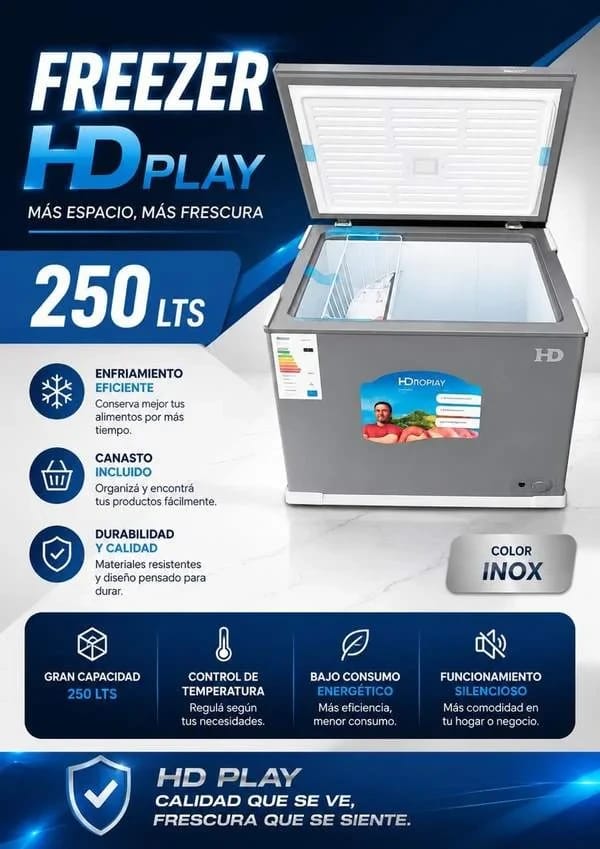Freezer Horizontal 250L HD (Inox y Negro)