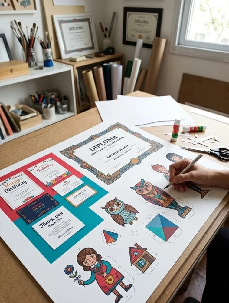 Impresiones Color Súper A3 Simple faz, en Papel CHAMBRIL 240g. Ideal para impresión de Tarjetas, Diplomas y Figuras para recortar y armar ( manualidades )