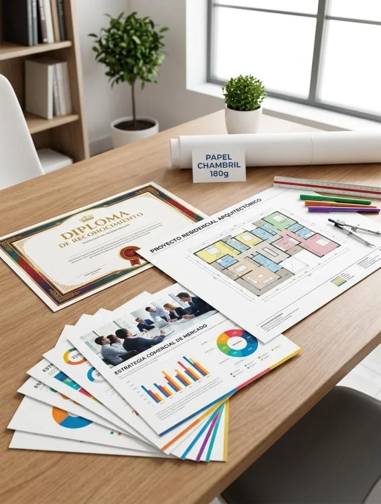 Impresiones Color Súper A3 Simple faz, en Papel CHAMBRIL 180g. Ideal para impresión de Diplomas, Planos y Presentaciones