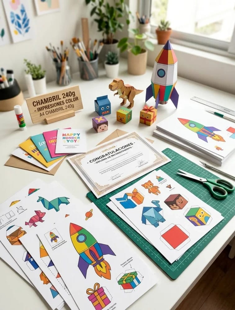 Impresiones Color A4 Simple faz, en Papel CHAMBRIL 240g. Ideal para impresión de Tarjetas, Diplomas y Figuras para recortar y armar ( manualidades )