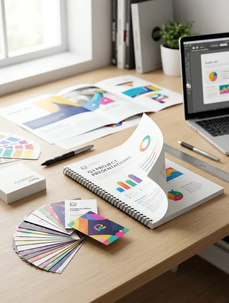 Impresiones Color Súper A3 Doble faz, en Papel CHAMBRIL 240g. Ideal para impresión de Tarjetas y Presentaciones