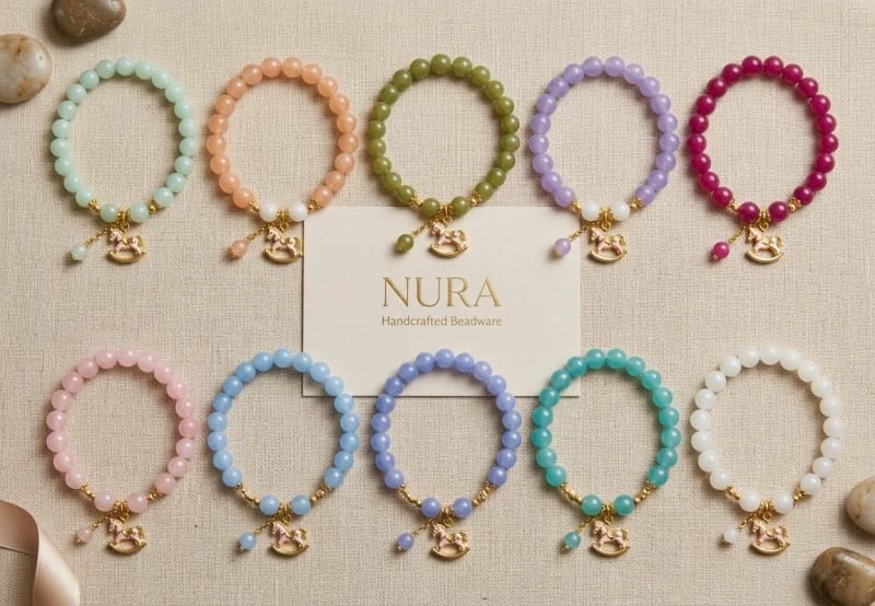 Pulsera De Piedras Estilo Artesanal Elastica Reforzada Dije De Caballo