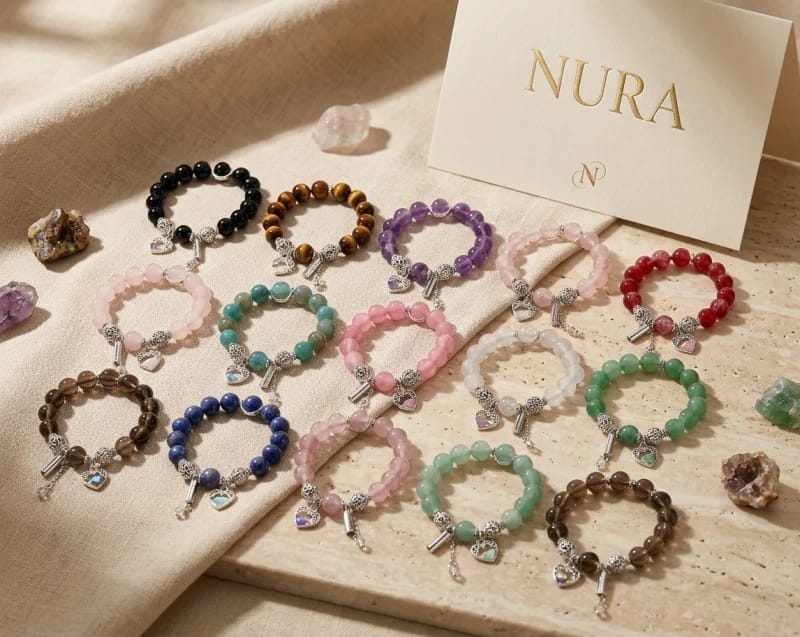 Pulsera De Cristal Elastica Cuentas Colores Vidrio Dije Luna Y Estrella