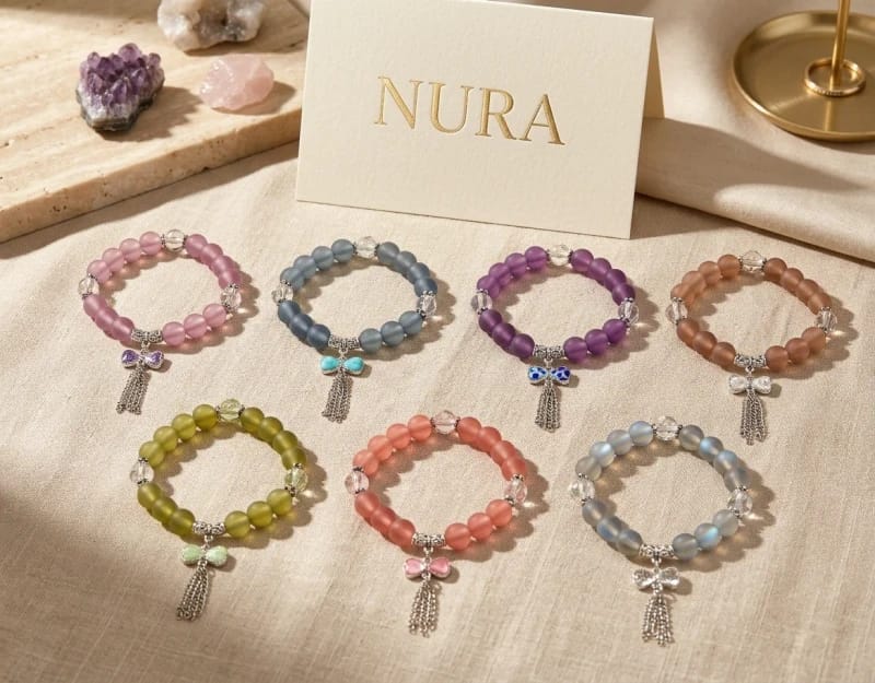 Pulsera De Piedras Estilo Artesanal Elastica Reforzada Colores Dije moños