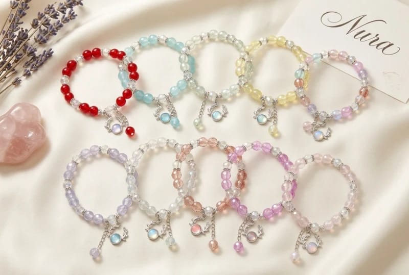 Pulsera De Cristal Elastica Cuentas Colores Vidrio Dije Alce