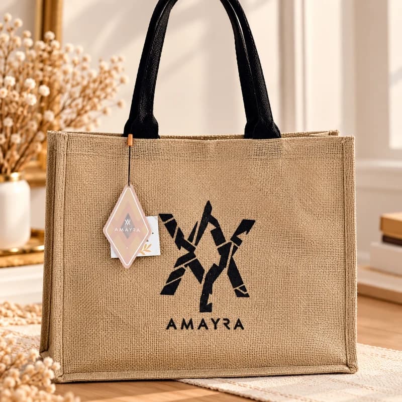 Bolso Amayra de Yute Natural- Beige con Manija Negras