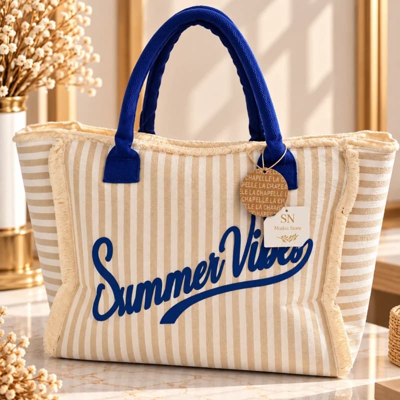 Bolso La Chapelle Vibes- Rayado Beige con Azul