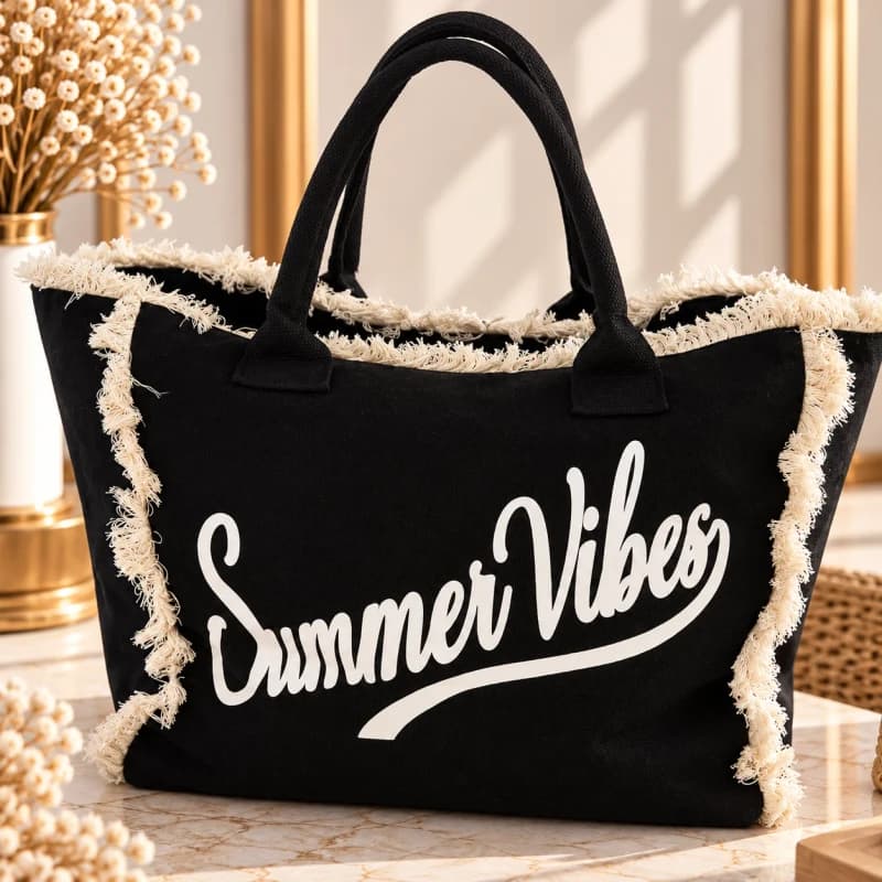 Bolso Summer Vibes Negro – Con Flecos Beige