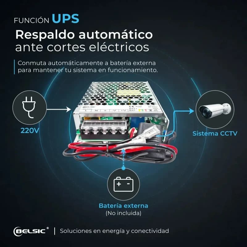 FUENTE ALIMENTACION 12V 10A CON CABLE P/ BATERIA