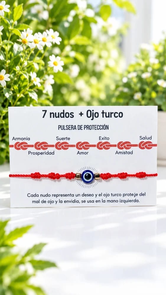 Pulsera Roja de Hilo de 7 Nudos con Ojo Turco
