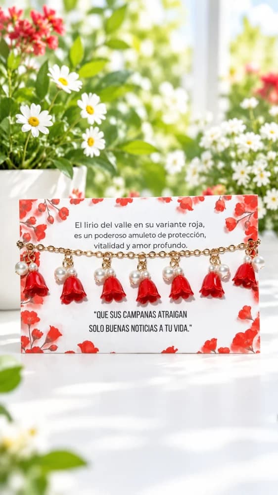 Pulsera Dorada con Flores Rojas y Perlas