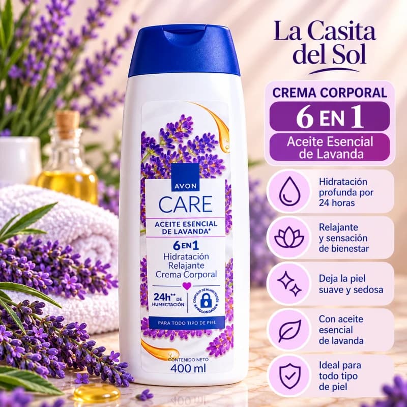 Crema Corporal Avon Care Aceite esencial de lavanda 6 en 1 400 ml