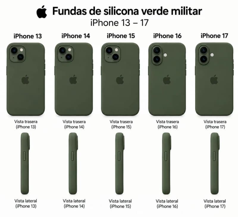 iPhone funda verde militar (versión silicona) de 13 hasta 17