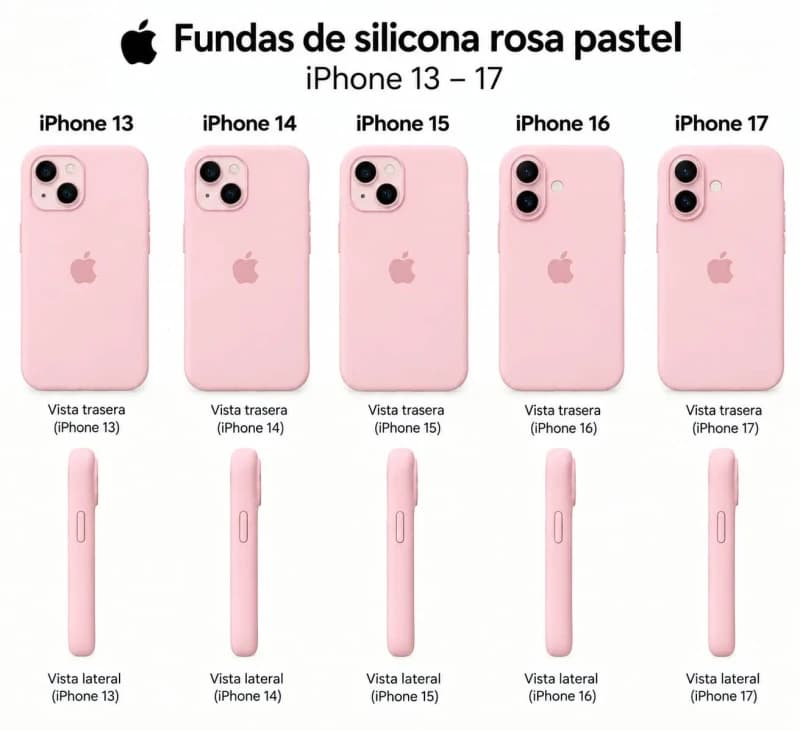 iPhone funda rosa pastel (versión silicona) de 13 hasta 17